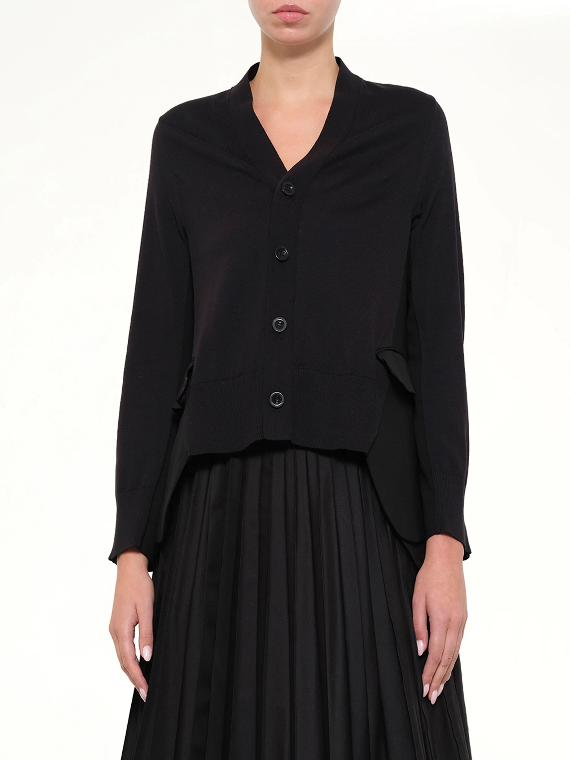 Wool Suiting x Cotton Knit Cardigan in Black - Image 6