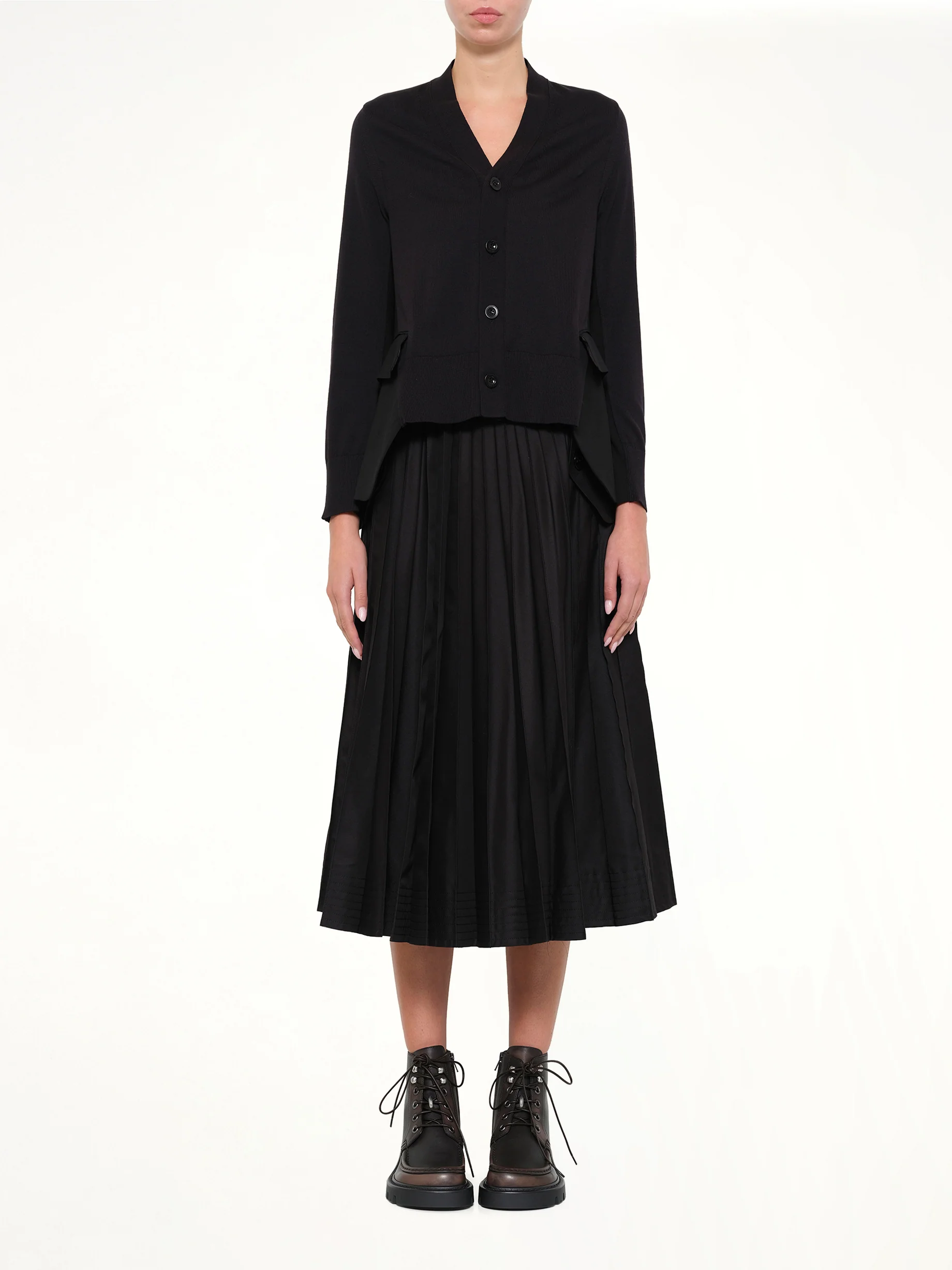 Wool Suiting x Cotton Knit Cardigan in Black - Image 7