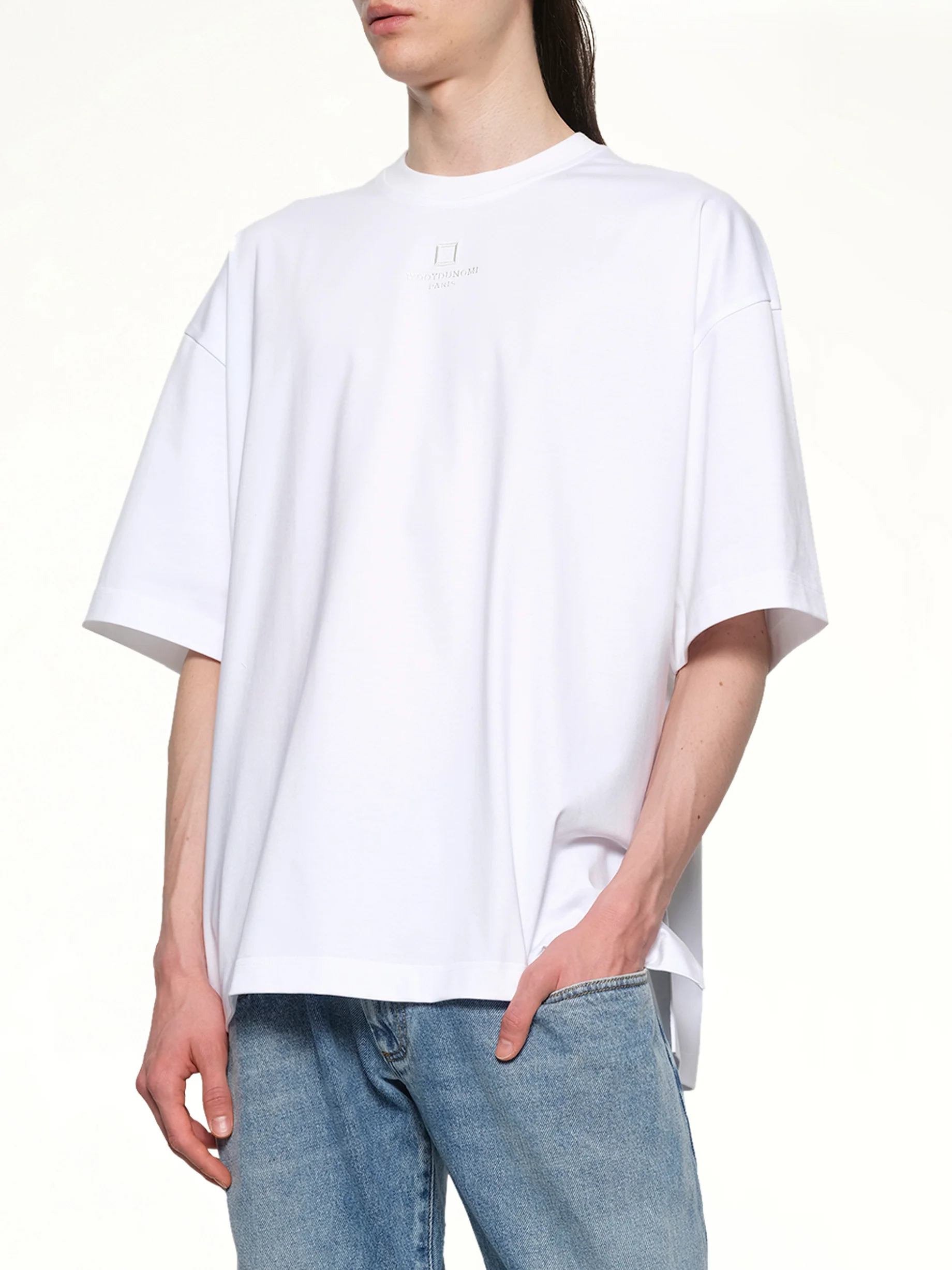 Square Embroidery T-Shirt in White - Image 7