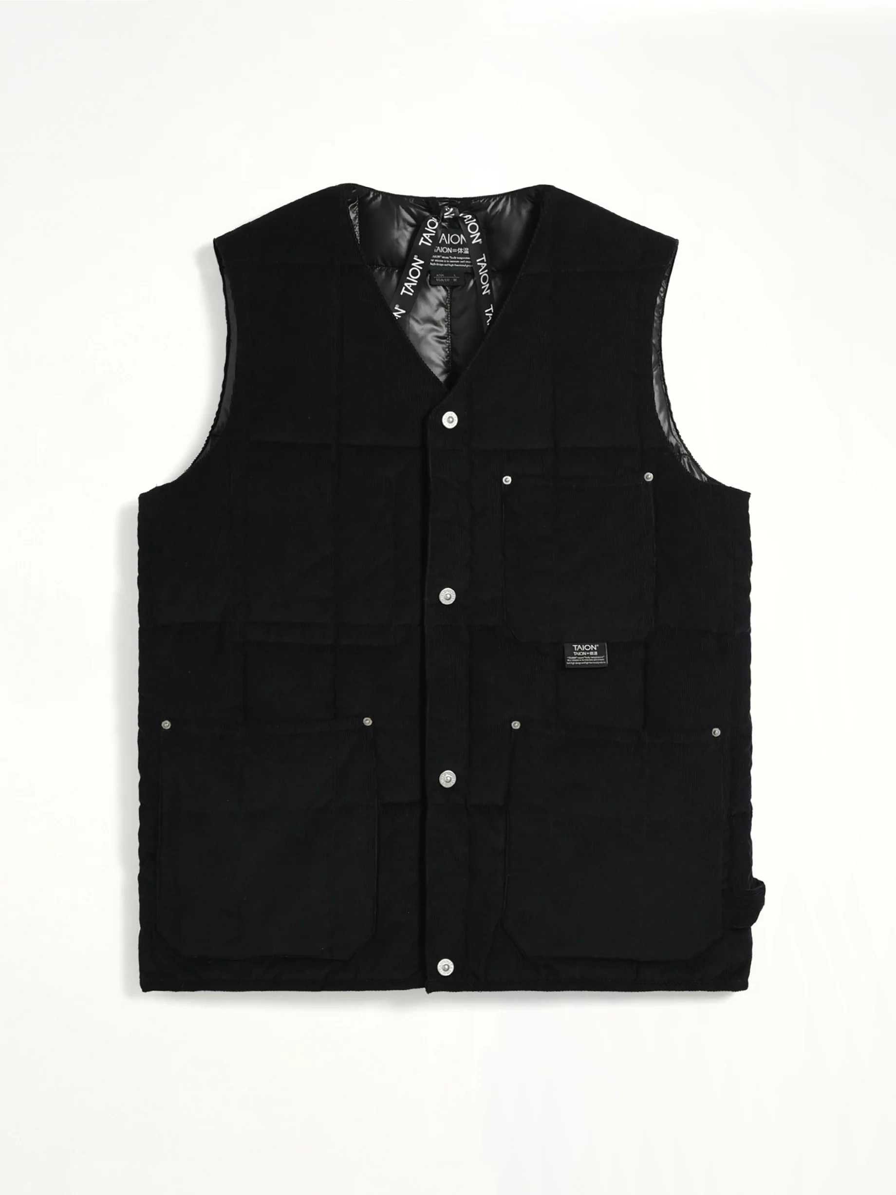 Work V Neck Button Down Vest in Black - Image 2