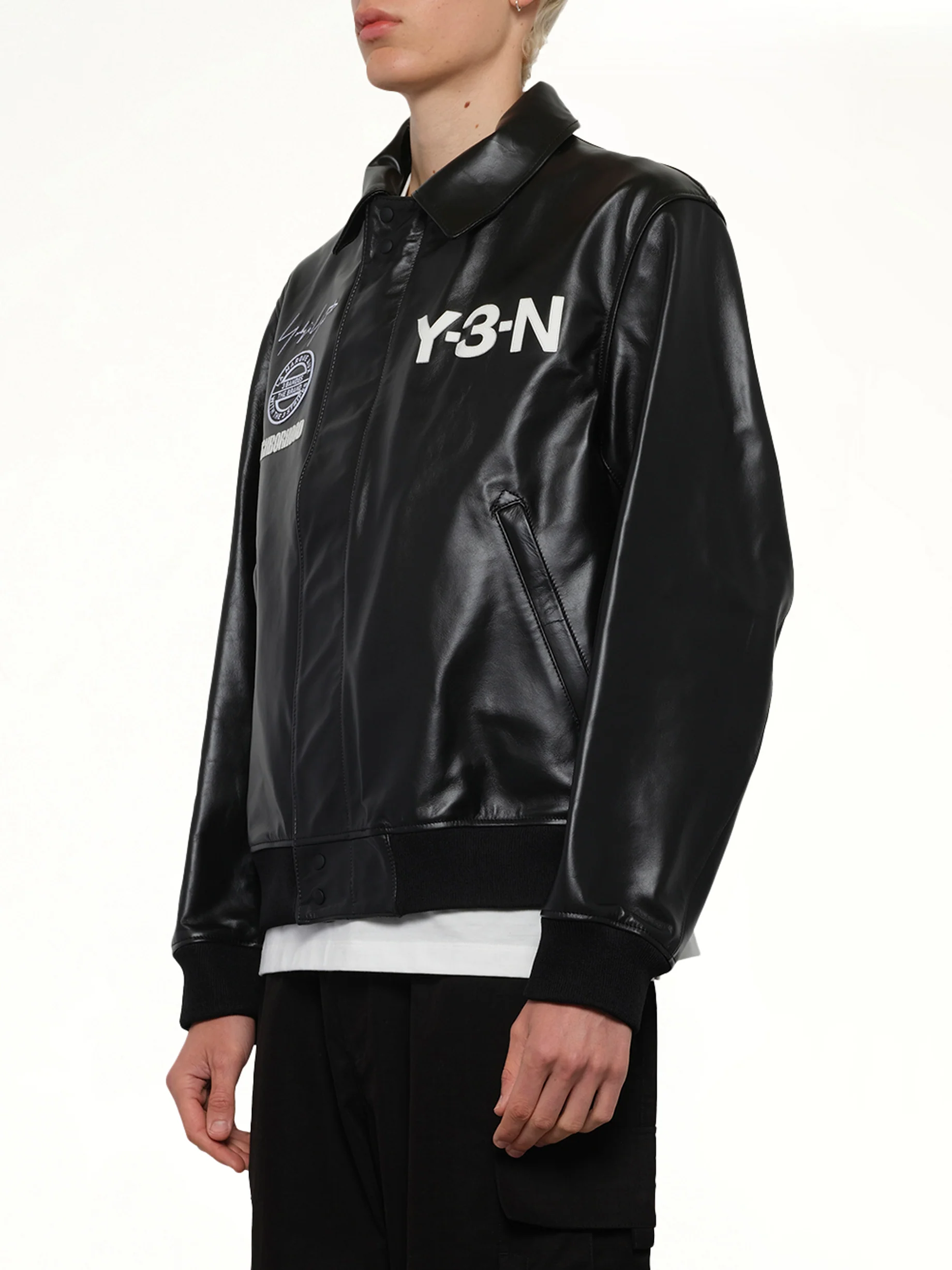 Y-3 x NBHD - Leather Bomber Jacket in Black - Image 3