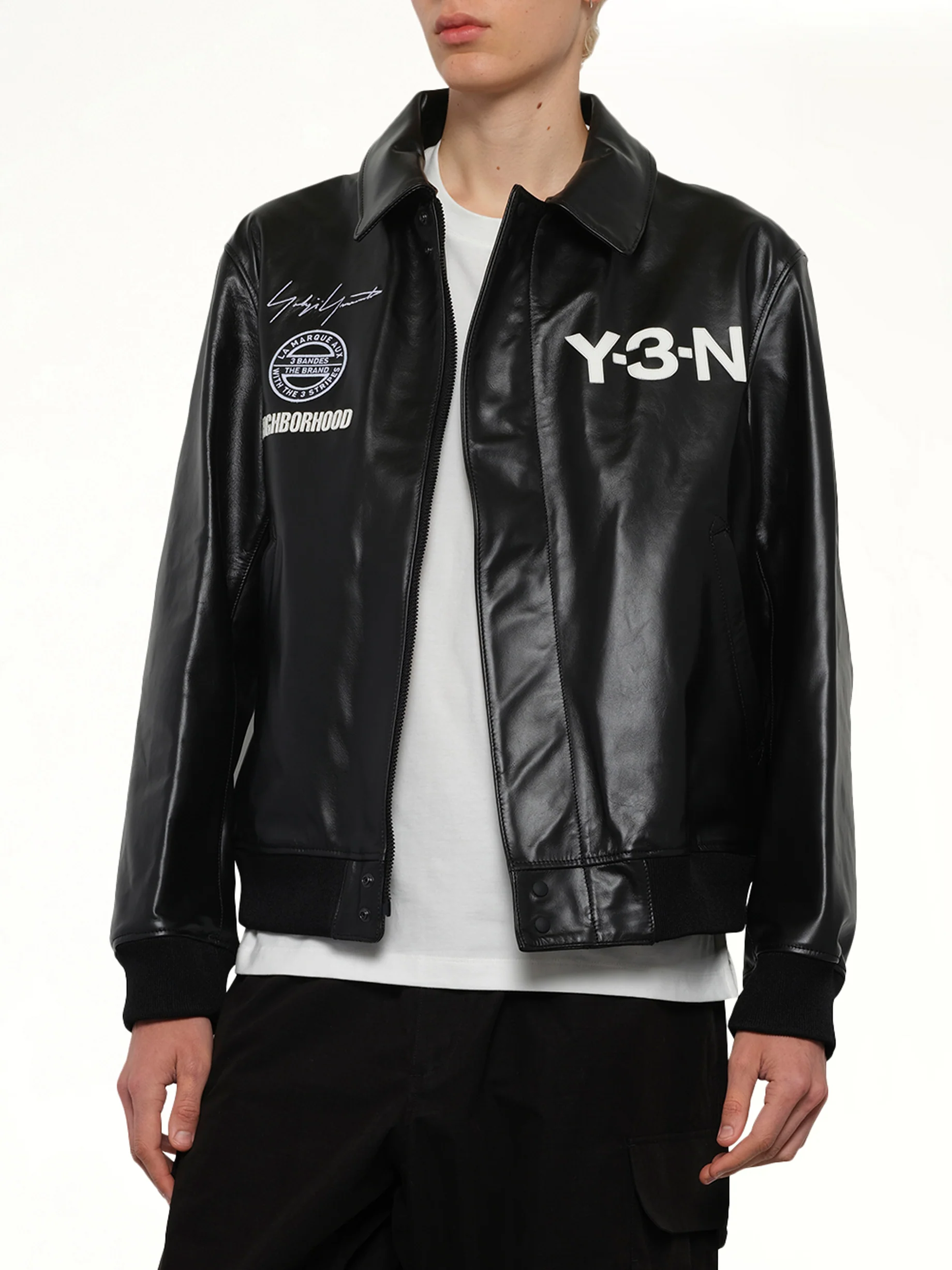 Y-3 x NBHD - Leather Bomber Jacket in Black - Image 6