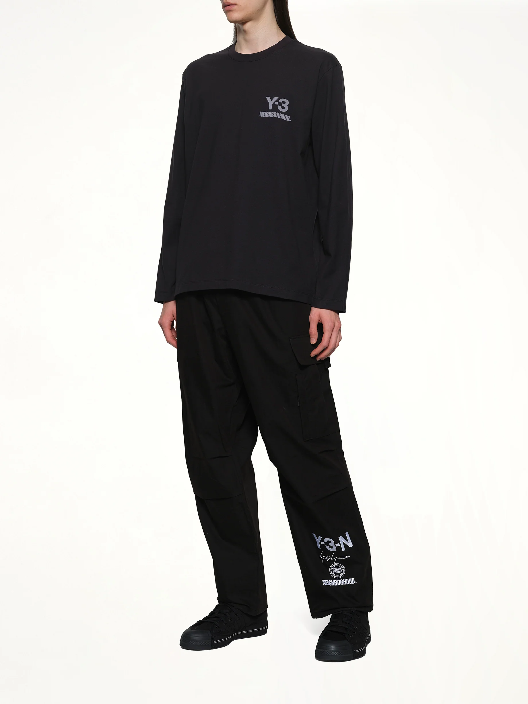 Y-3 X NBHD Logo Ls T-Shirt in Black - Image 4