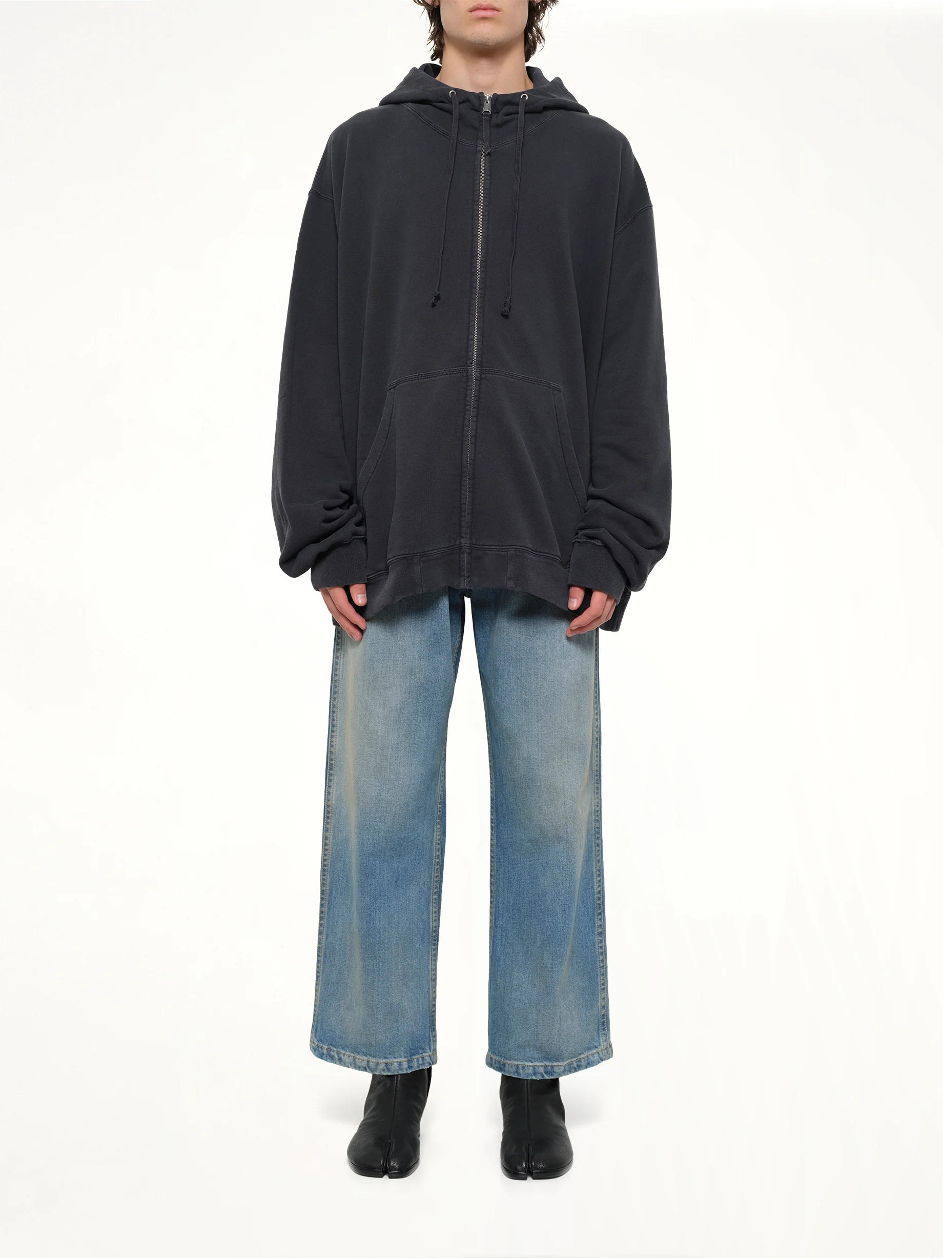 Zip Hoodie in Washed Black - Image 7