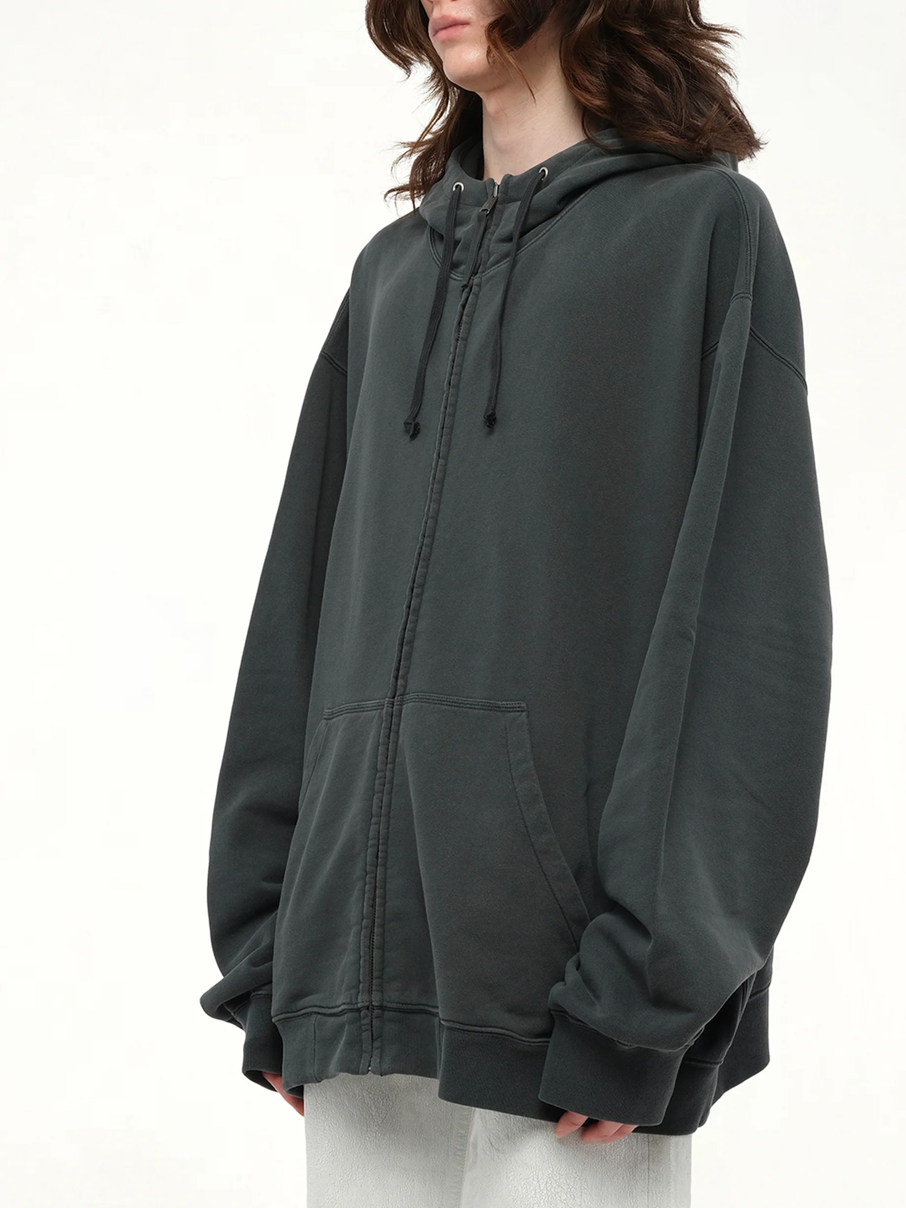 Zip Sweat Jacket in Washed Black - Image 2