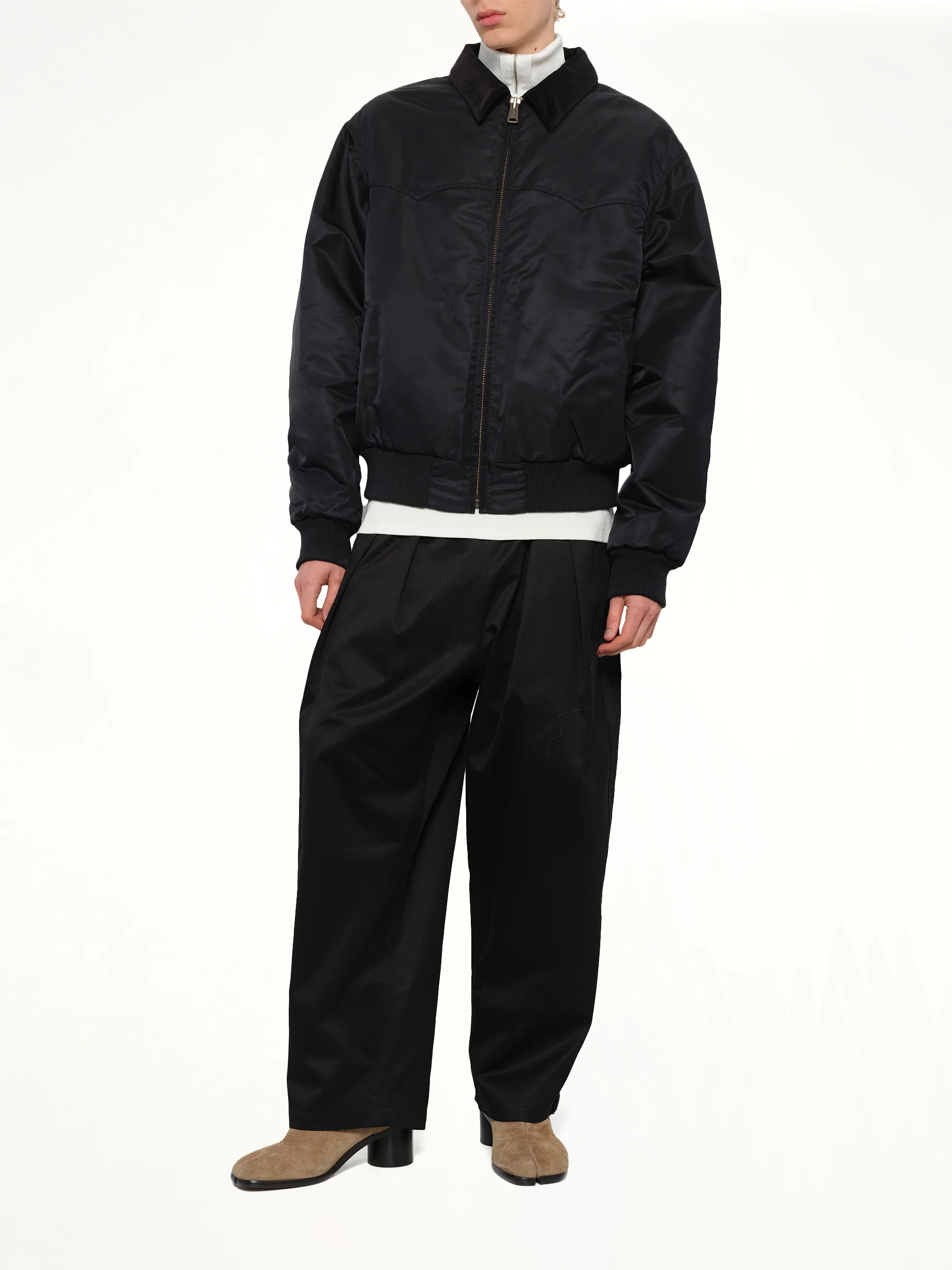 Zip-Up Bomber Jacket in Black - Image 4
