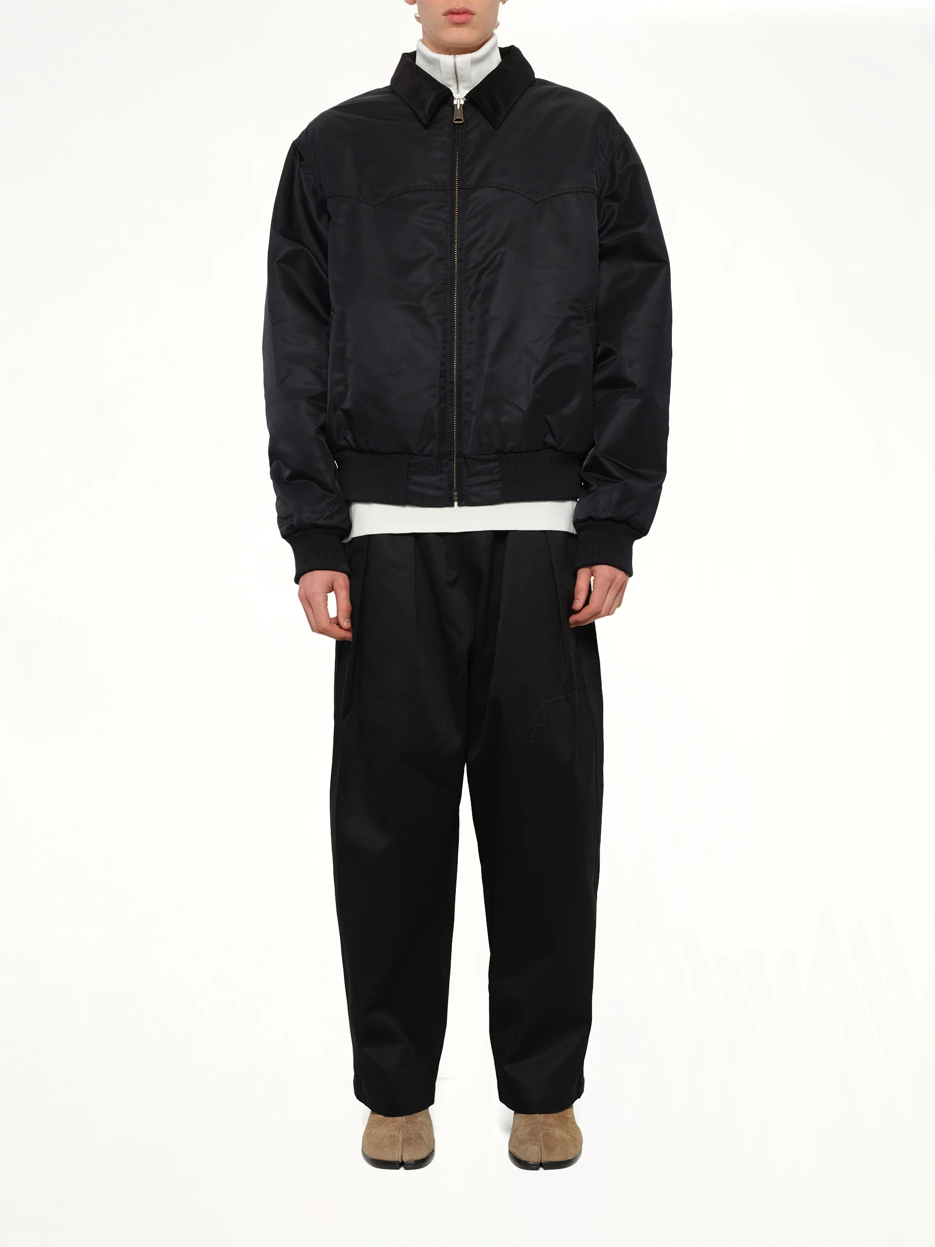 Zip-Up Bomber Jacket in Black - Image 7