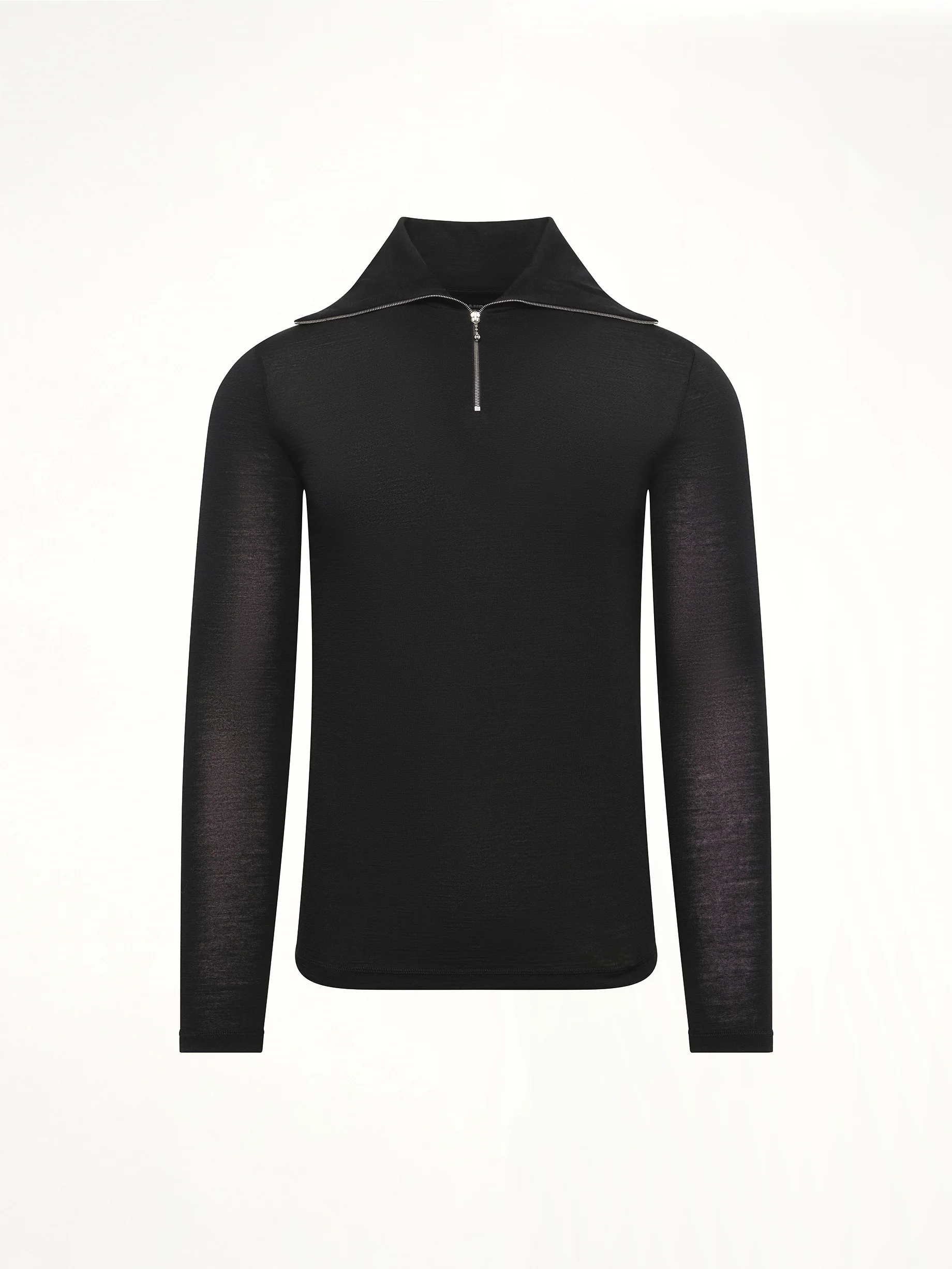 Zip Up High Neck Long Sleeve T-Shirt in Black - Image 2