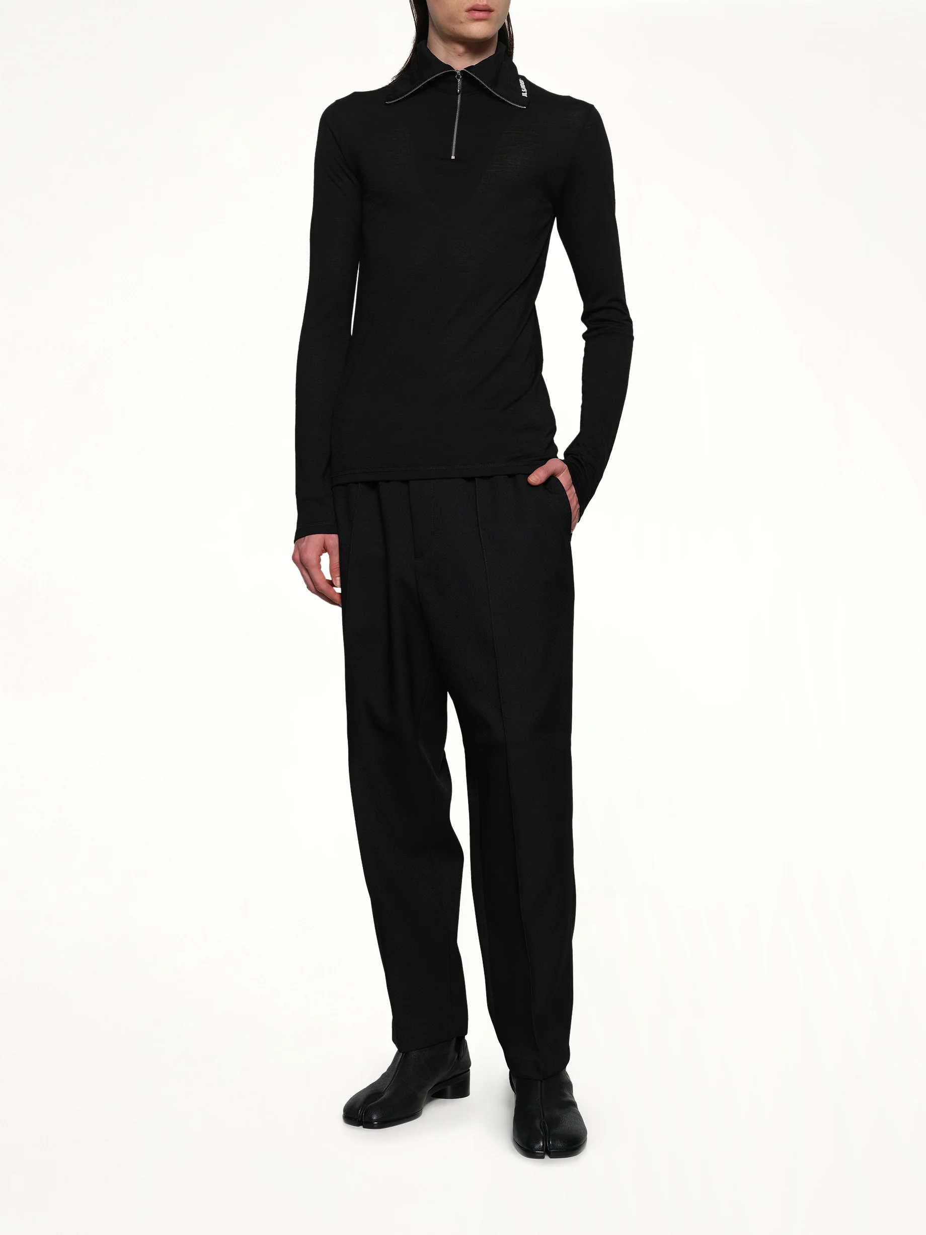 Zip Up High Neck Long Sleeve T-Shirt in Black - Image 4