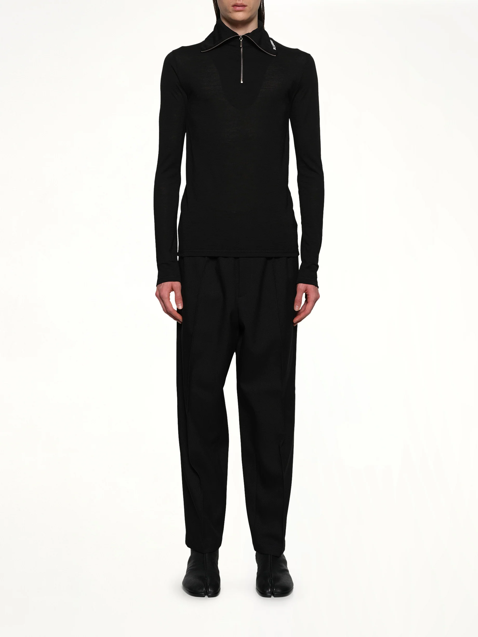 Zip Up High Neck Long Sleeve T-Shirt in Black - Image 7