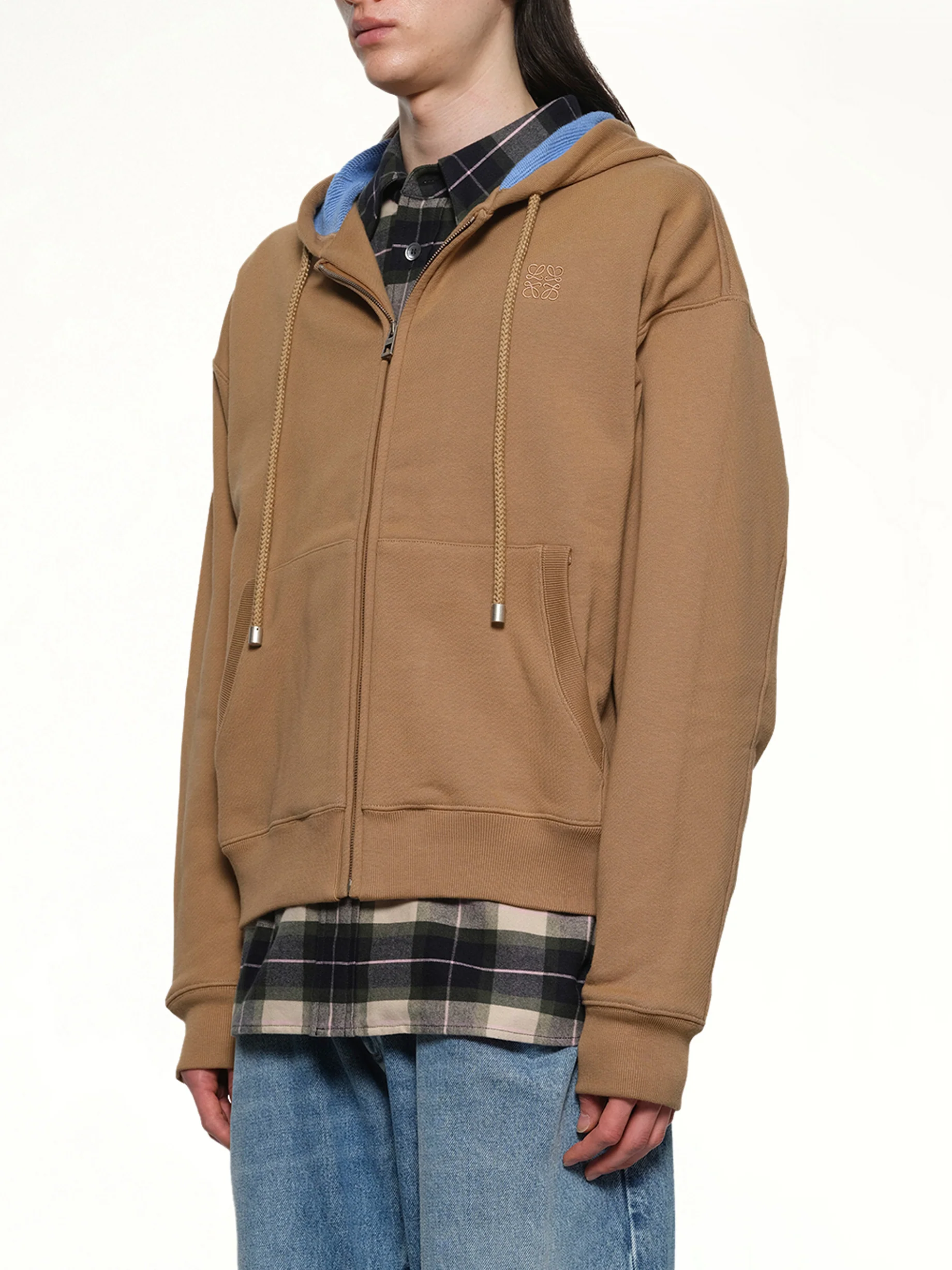 Zip-Up Hoodie in Beige/Blue - Image 3