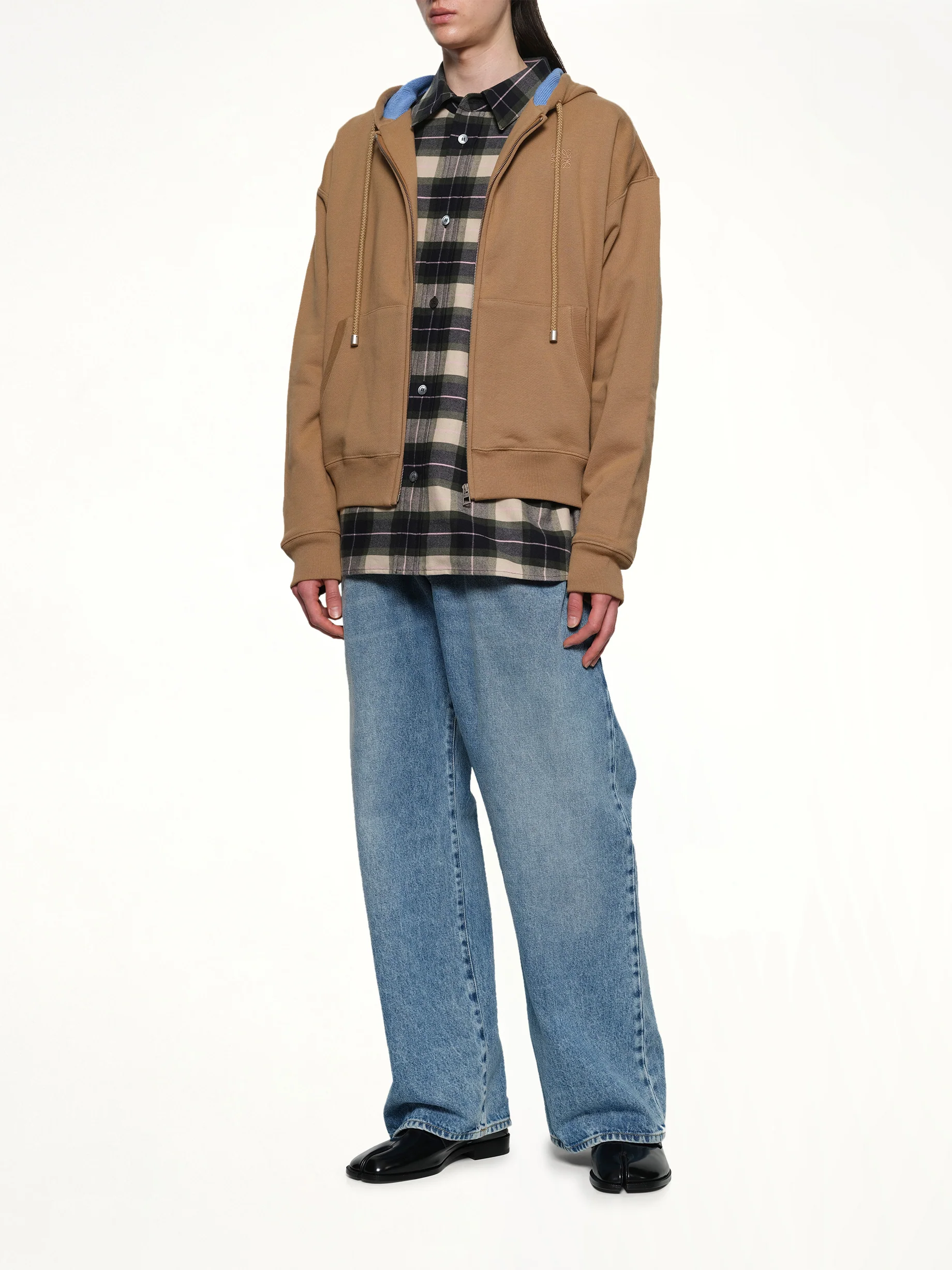 Zip-Up Hoodie in Beige/Blue - Image 4