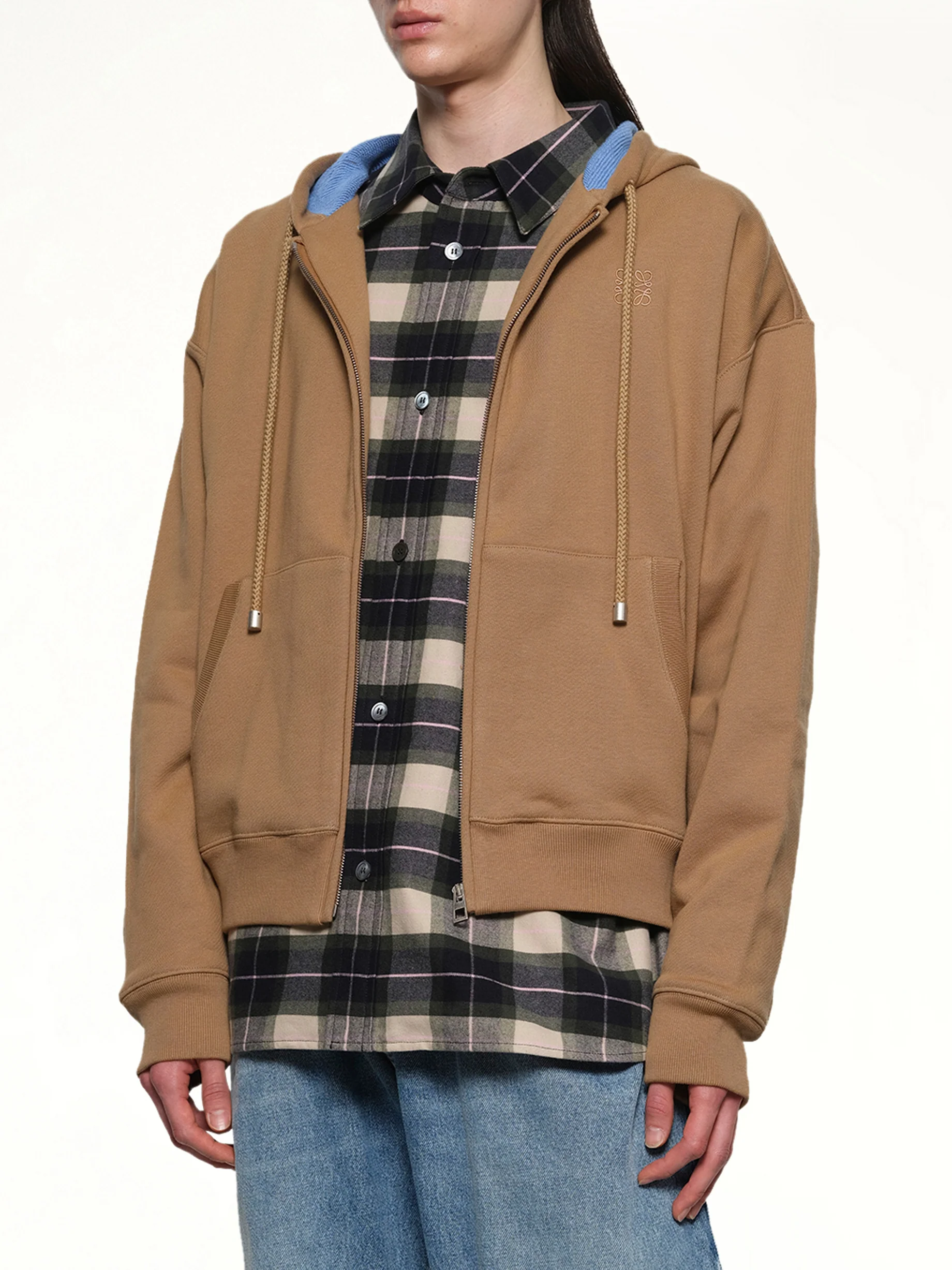 Zip-Up Hoodie in Beige/Blue - Image 6