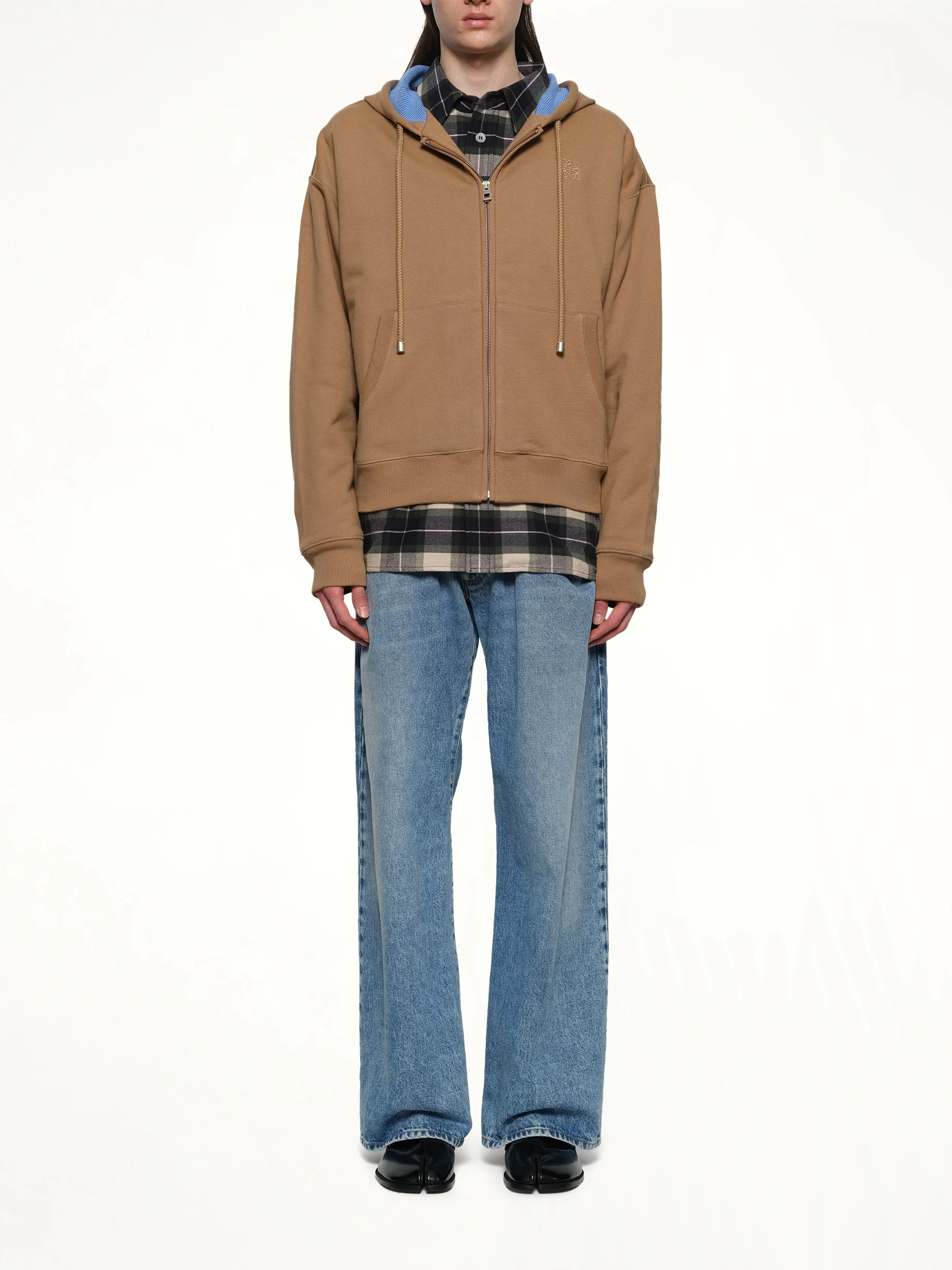 Zip-Up Hoodie in Beige/Blue - Image 7