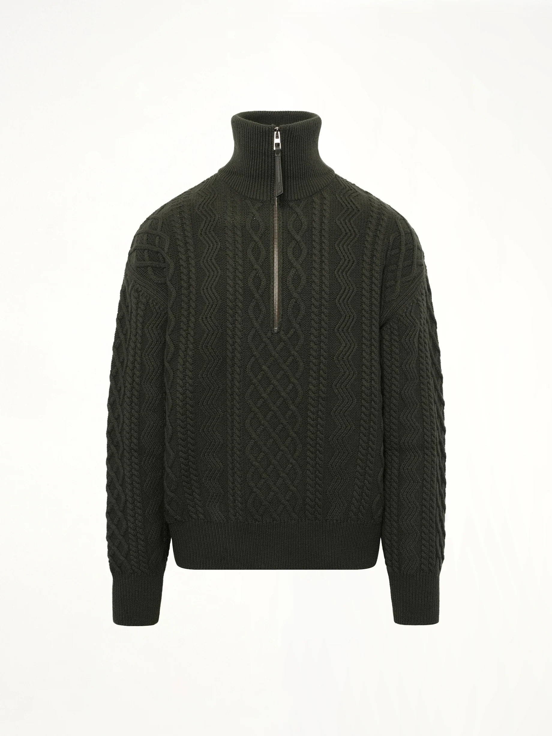 Zip Up Sweater in Khaki Green - Image 2