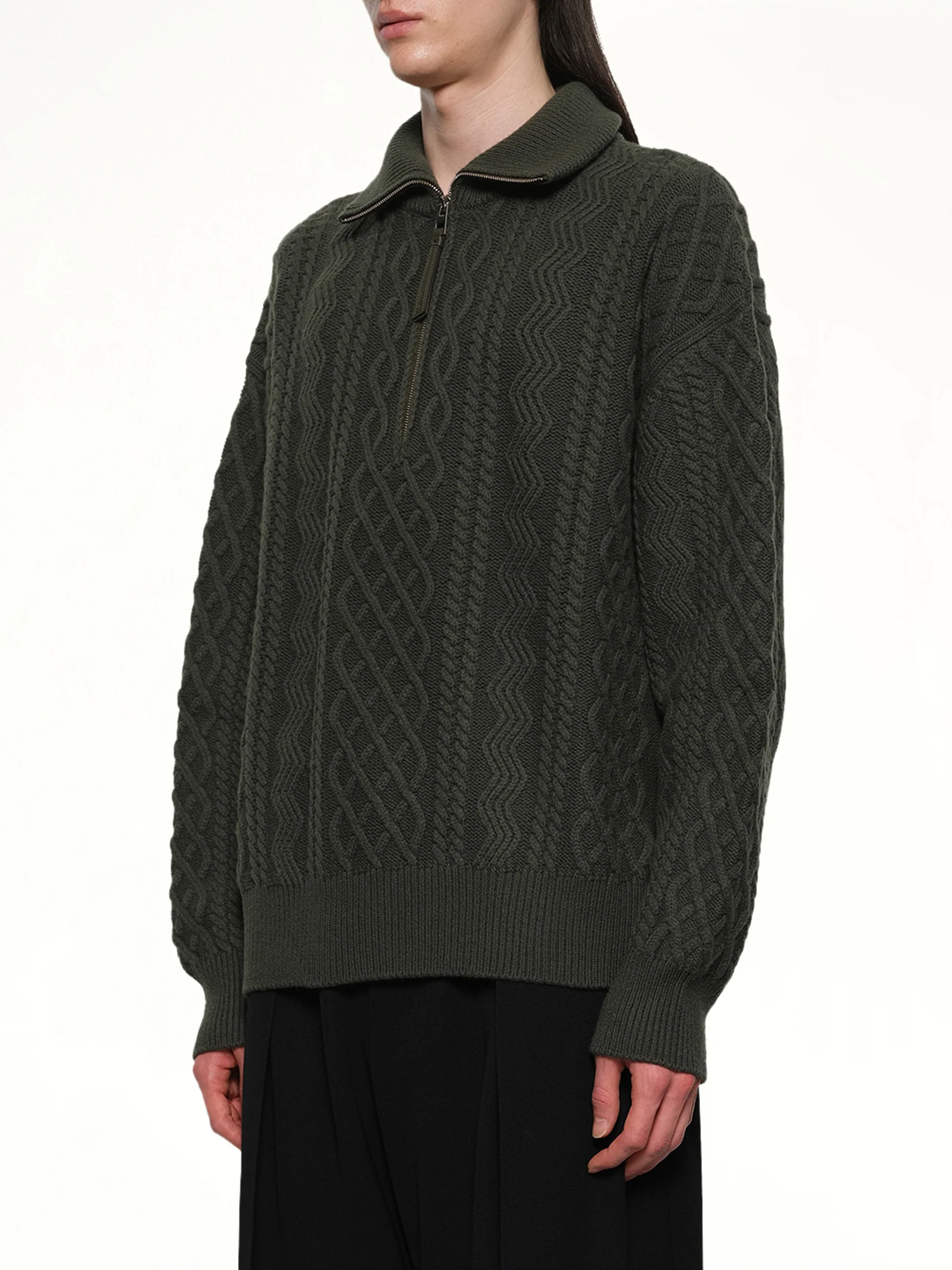 Zip Up Sweater in Khaki Green - Image 3