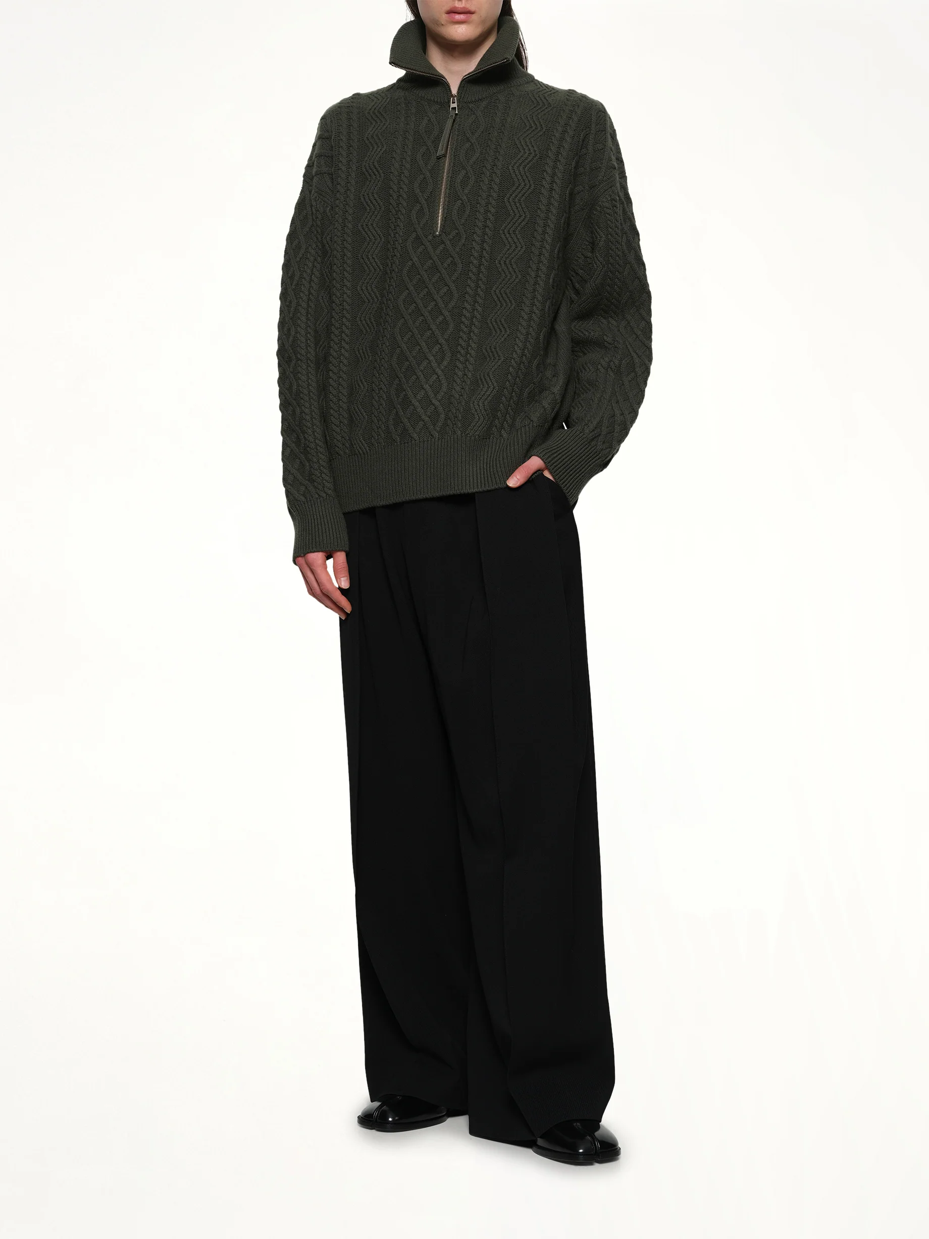 Zip Up Sweater in Khaki Green - Image 4
