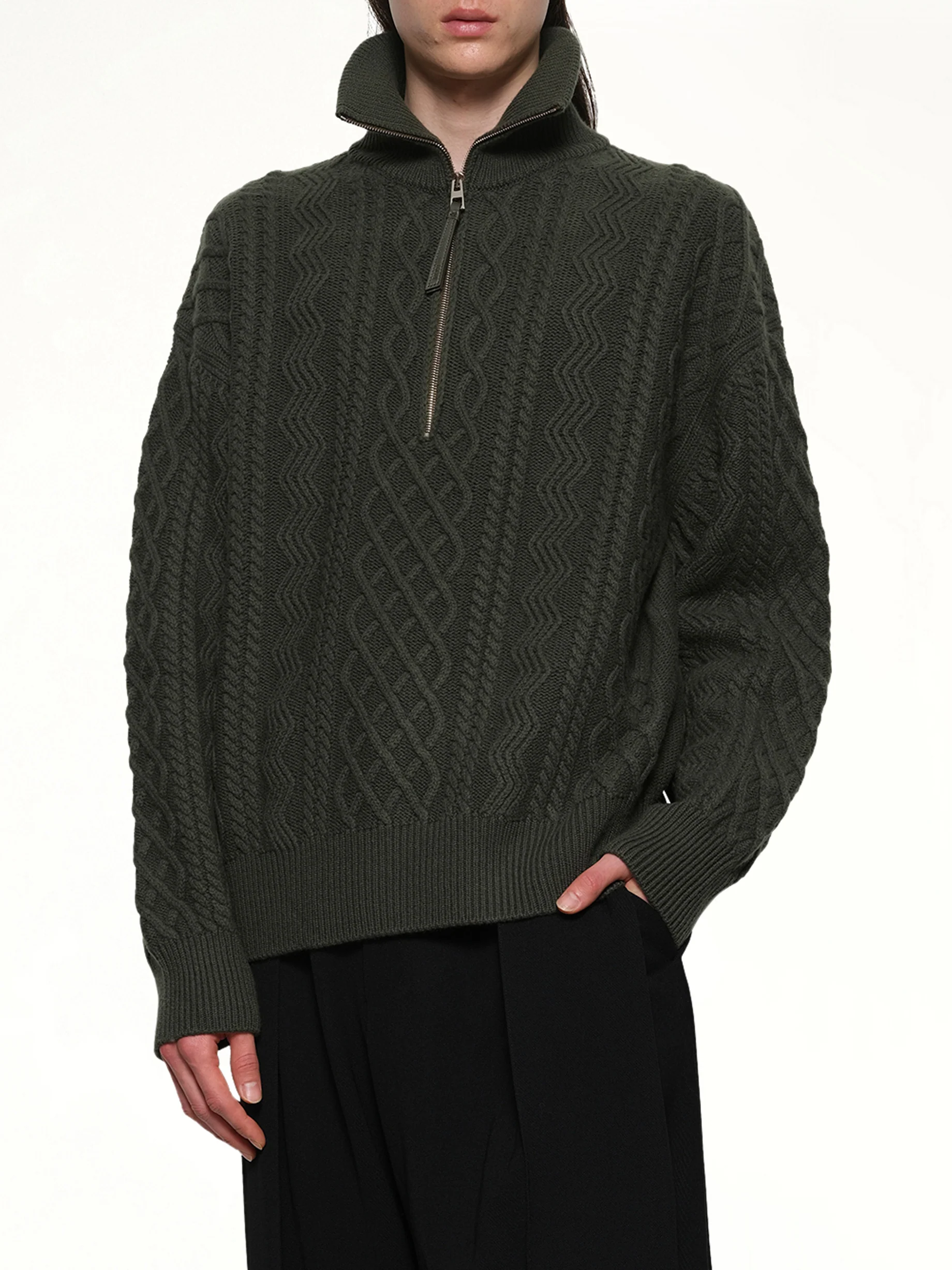 Zip Up Sweater in Khaki Green - Image 6
