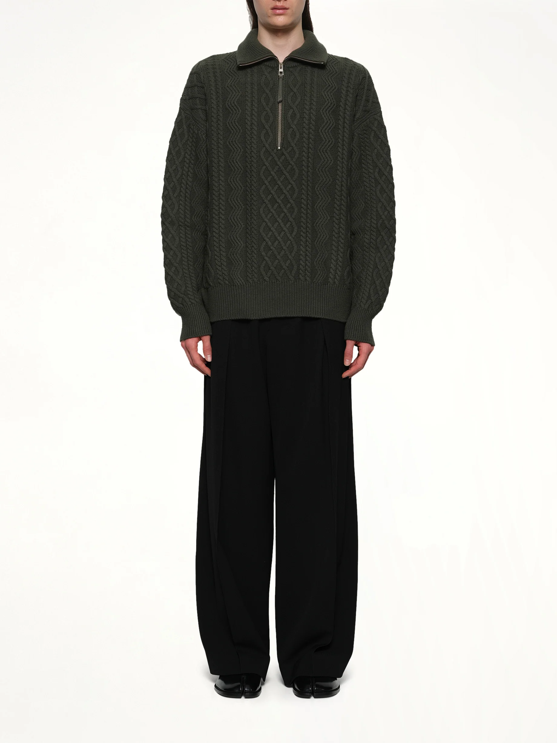 Zip Up Sweater in Khaki Green - Image 7