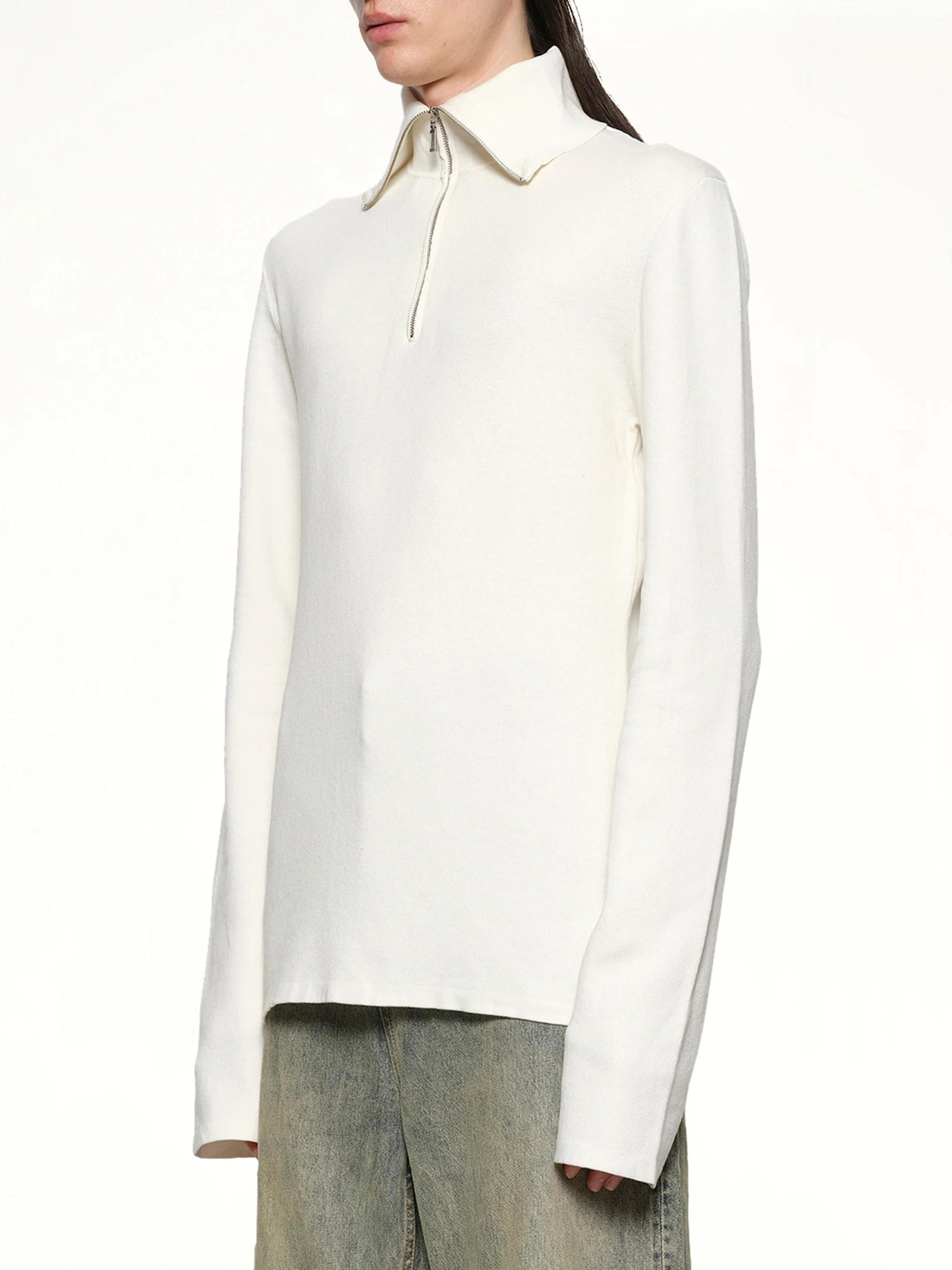 Zip Up Turtle Neck in Ivory - Image 3