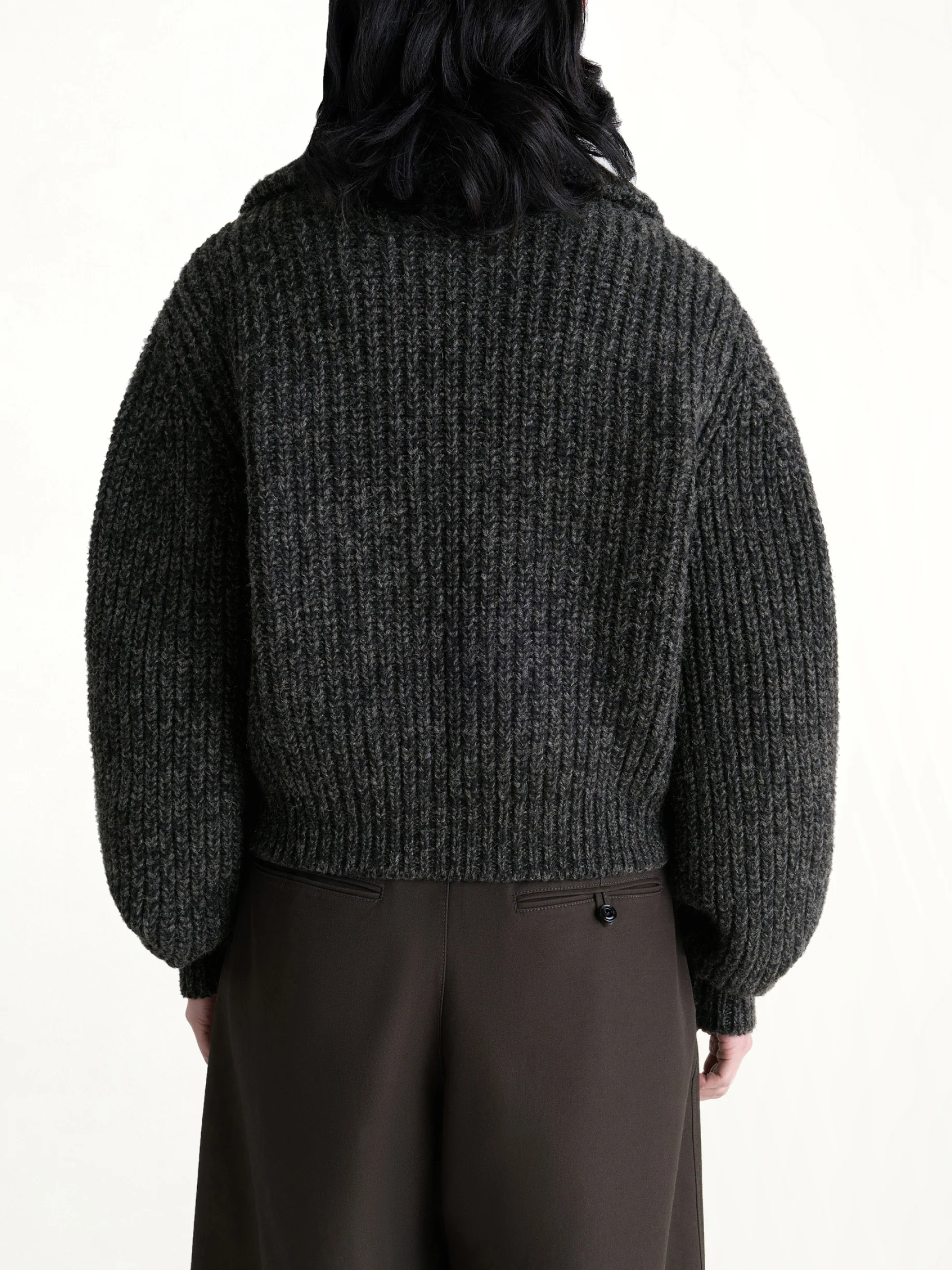 Zipped Cardigan in Black / Mink Brown - Image 5