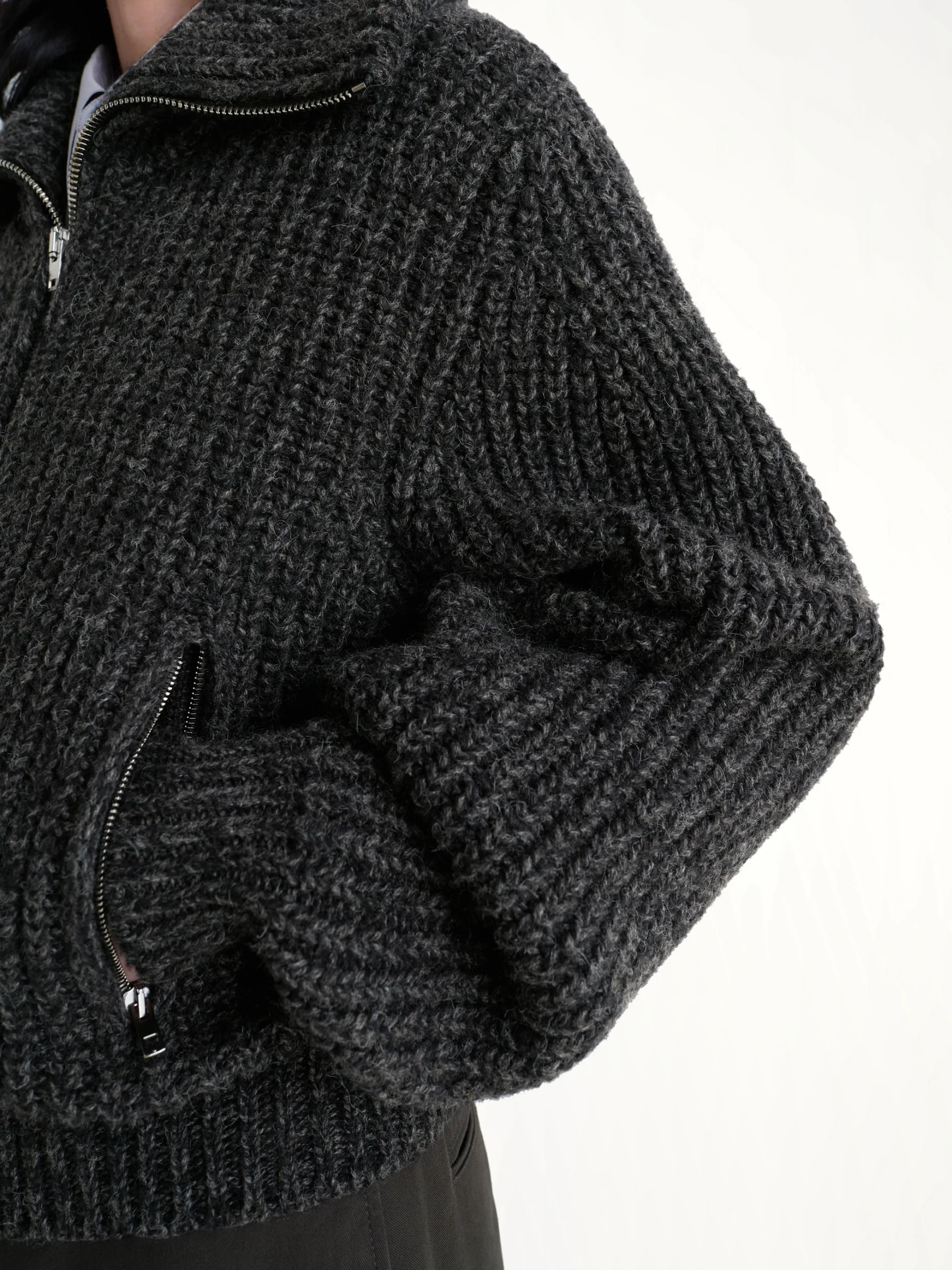Zipped Cardigan in Black / Mink Brown - Image 6