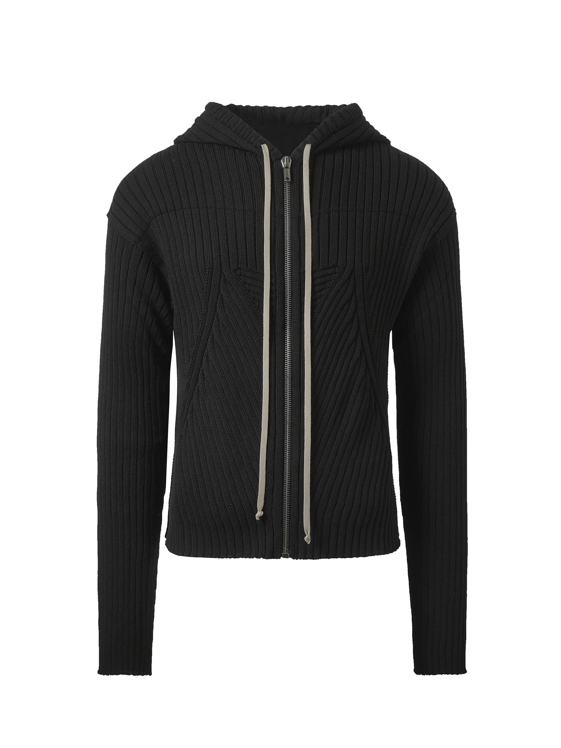 Zipped Knit Hoodie in Black - Image 2
