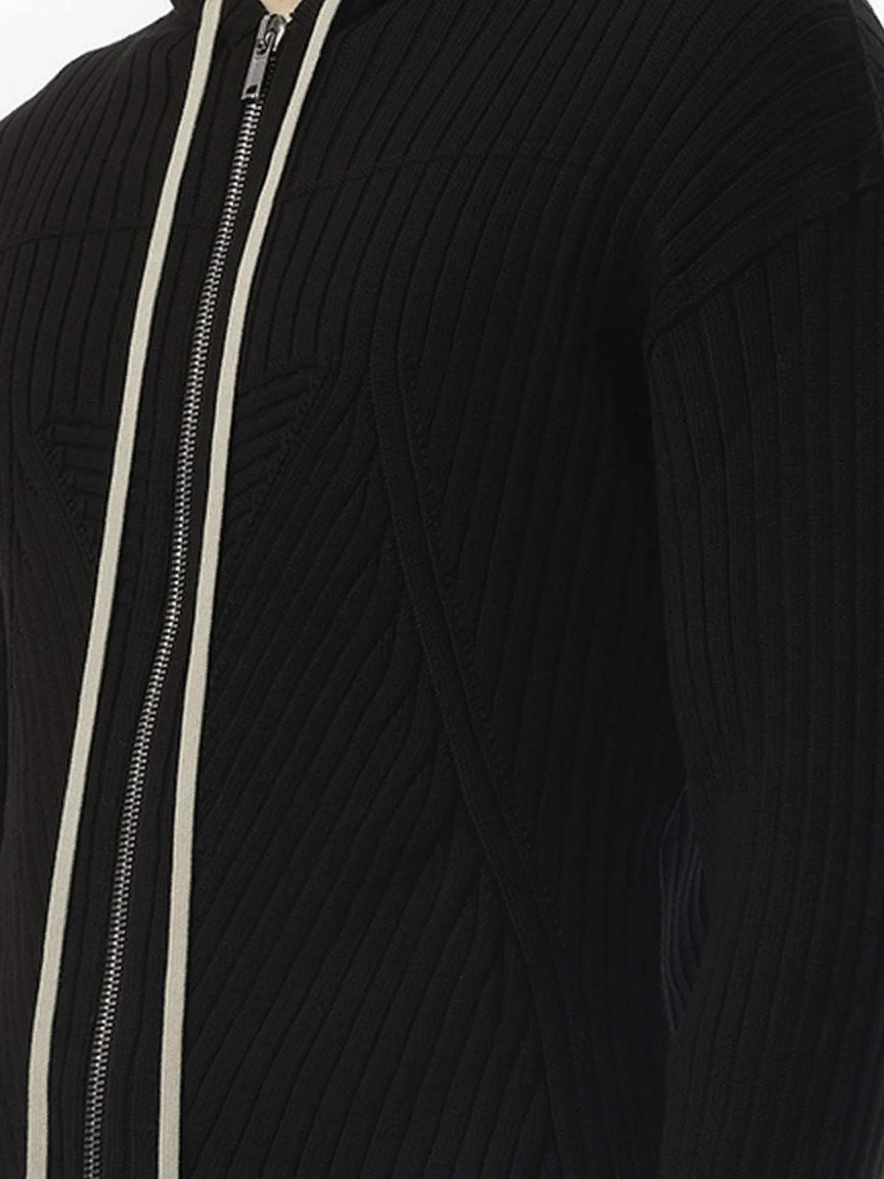 Zipped Knit Hoodie in Black - Image 3