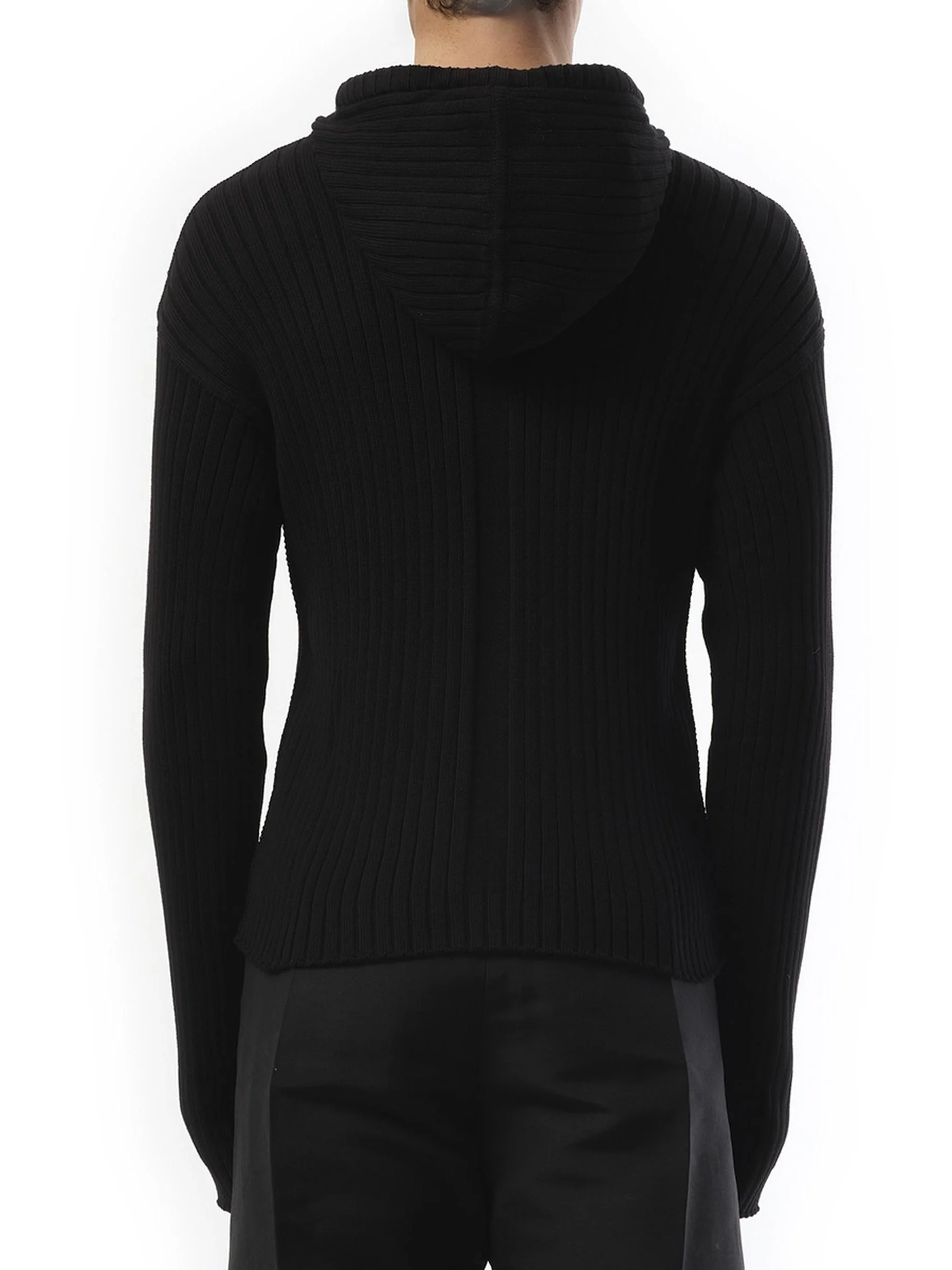 Zipped Knit Hoodie in Black - Image 4