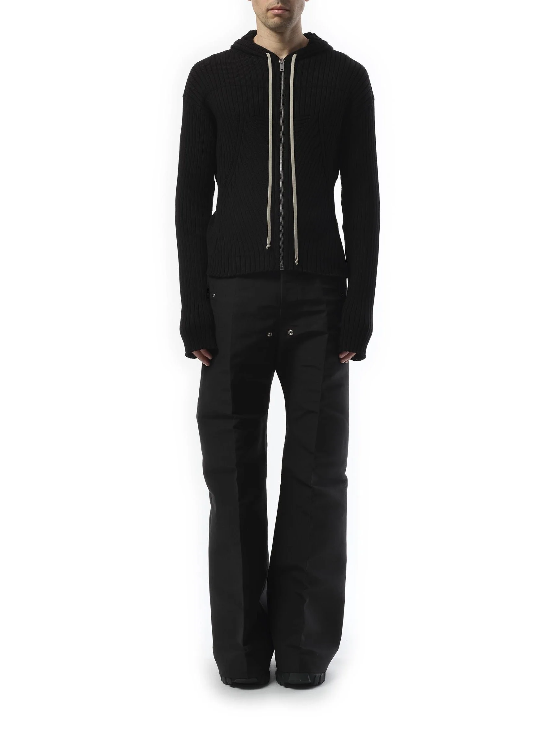 Zipped Knit Hoodie in Black - Image 5