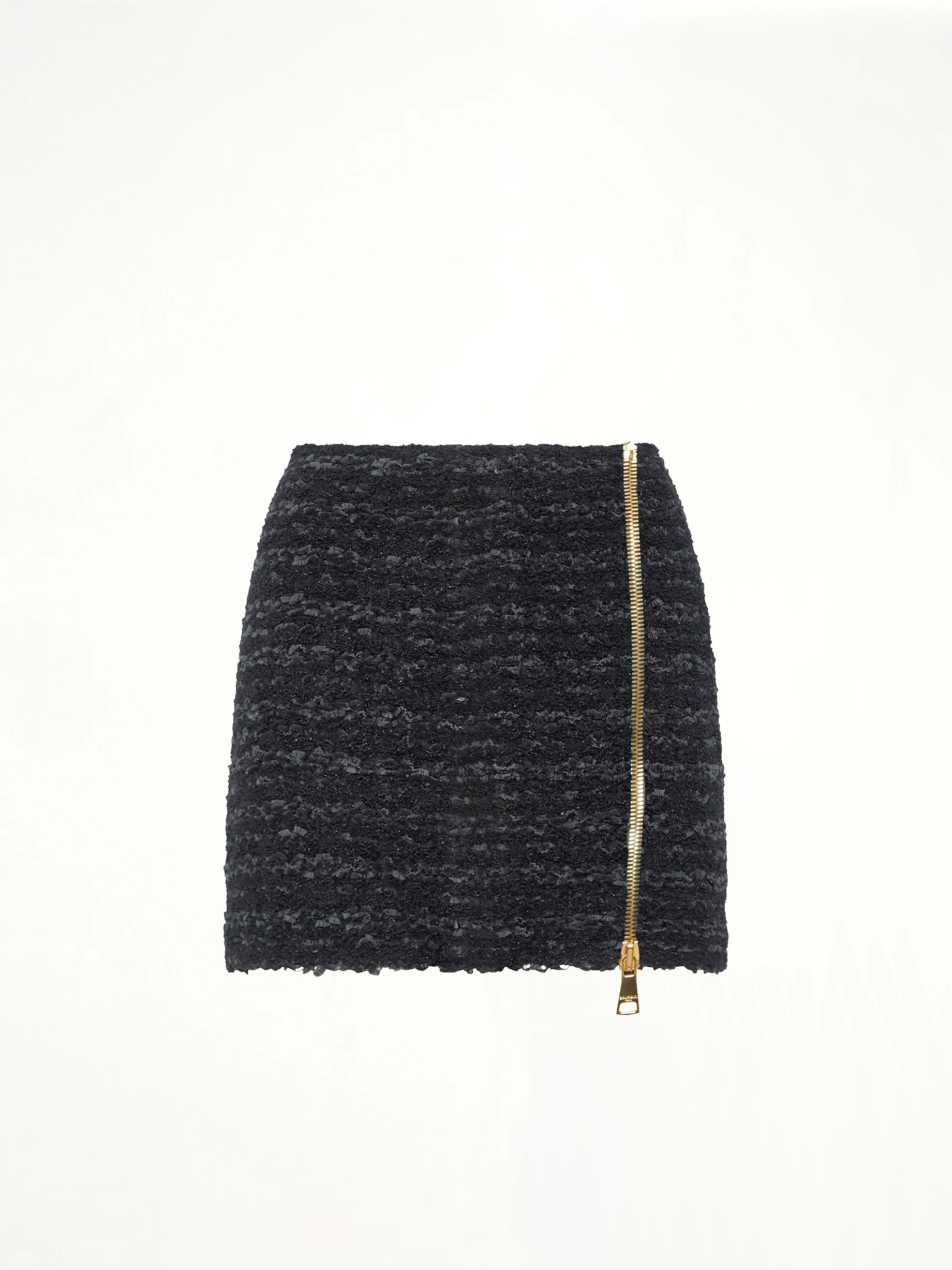 Zipped Knit Tweed Skirt in Black - Image 2