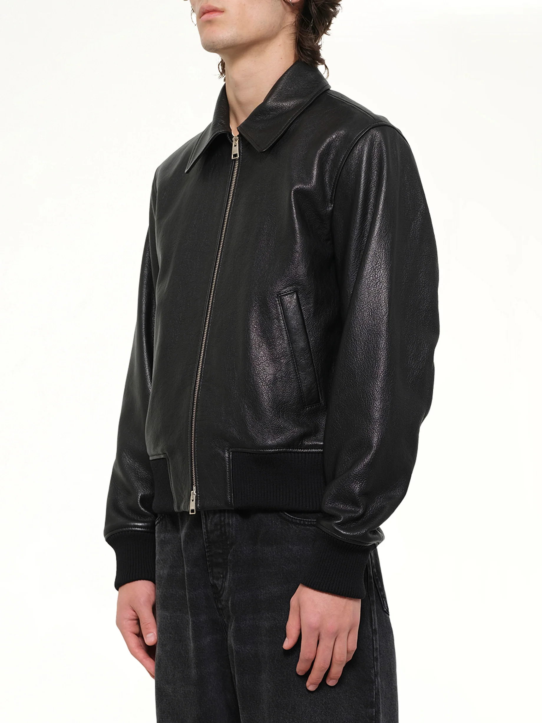 Zipped Leather Jacket in Black - Image 3