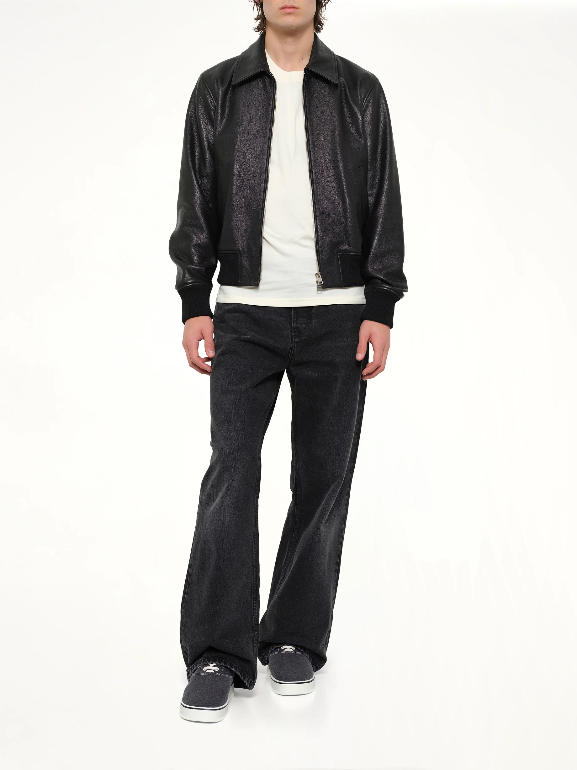 Zipped Leather Jacket in Black - Image 4