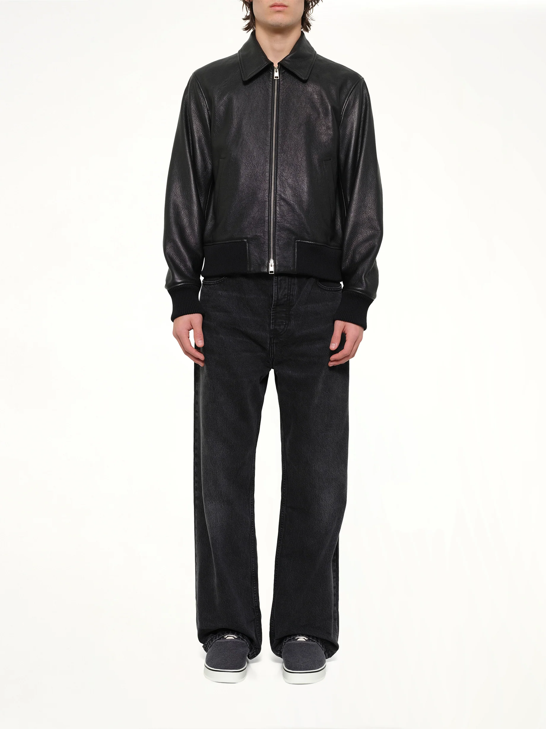 Zipped Leather Jacket in Black - Image 7